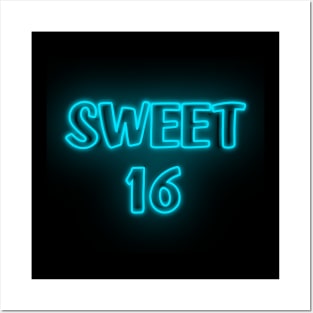 Sweet 16 Neon Blue Posters and Art